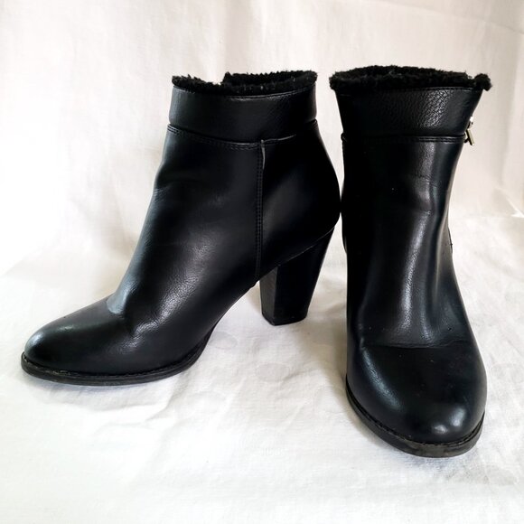 PARKER & SKY 8.5 womens Block Heel Faux leather Fur trim Black Zip Ankle Boots - Picture 9 of 12